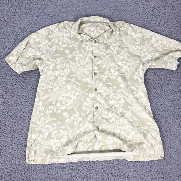 Tommy Bahama Other - Tommy Bahama Shirt Mens Large Green Silk Hawaiian Floral Short Sleeve Camp
